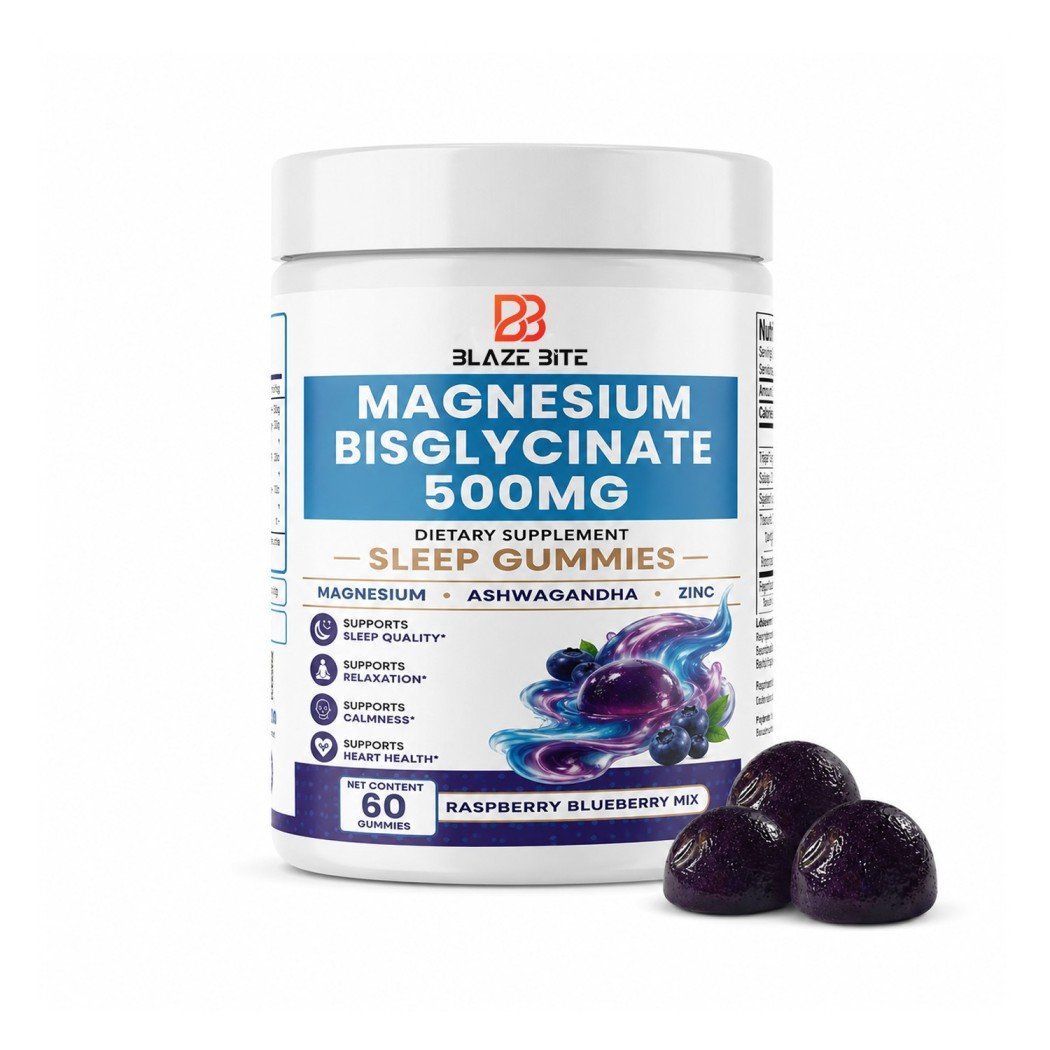 Blaze Bite Magnesium Bisglycinate 500mg Sleep Gummies jar with gummies